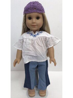 American Girl Doll Julie Meet Outfit Shirt, Pants, Hat, Sandals *OUTFIT ONLY* B